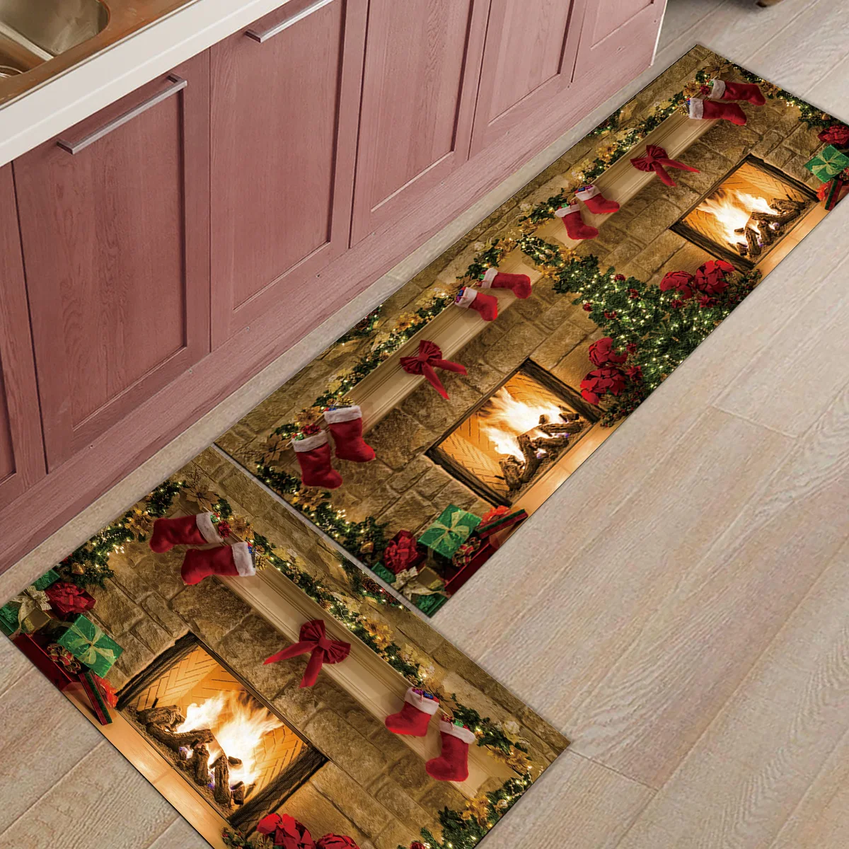 2 шт. Коврики для кухни Счастливого Рождества камин коврики для входного пути ванная комната гостиная двери коврики домашний декор