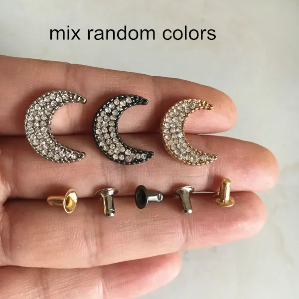 Mix Random Colors 40 шт.-шпильки с Лунными заклепками, 13*16 мм, с Луной, металлические стразы для самостоятельной сборки, заклепки для одежды, обуви, сумок, ремней, золотого, серебристого и черного цветов - Цвет: Mix Random Colors