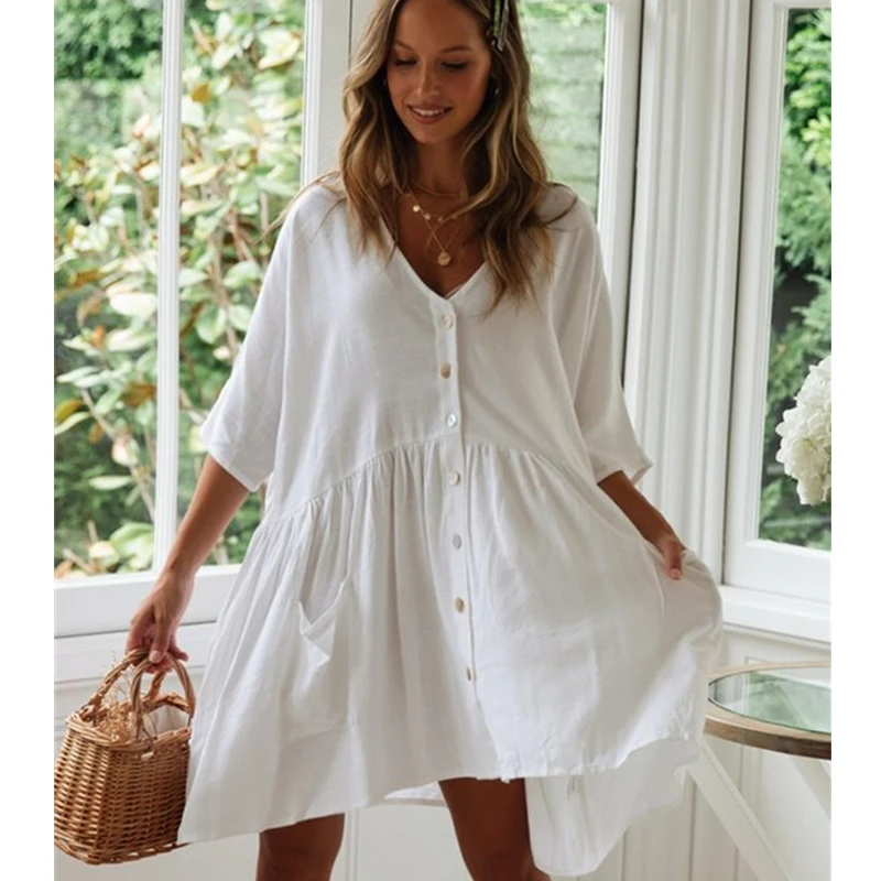 Белое пляжное платье-бикини хлопковая накидка для пляжа на купальник | Женская