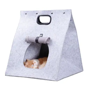 

Pet Cat Carrier, Folding Portable Wool Felt Cave Bed Travel Bag For Cat Puppy 3 In 1 Multifunctional Nest Felt Walking Bag