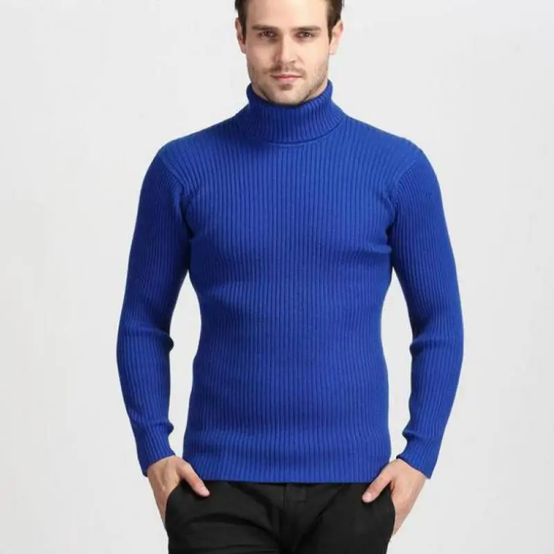 Зимние толстые теплые кашемировые Мужская водолазка мужские s свитера Slim Fit пуловеры мужские классические шерстяные трикотажные пуловеры Pull Homme - Цвет: Синий