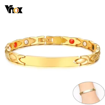 

Vnox Women's Custom Engrave ID Nameplate Bio Energy Bracelets Magnetic Therapy Pain Relief for Arthritis pulseira feminina