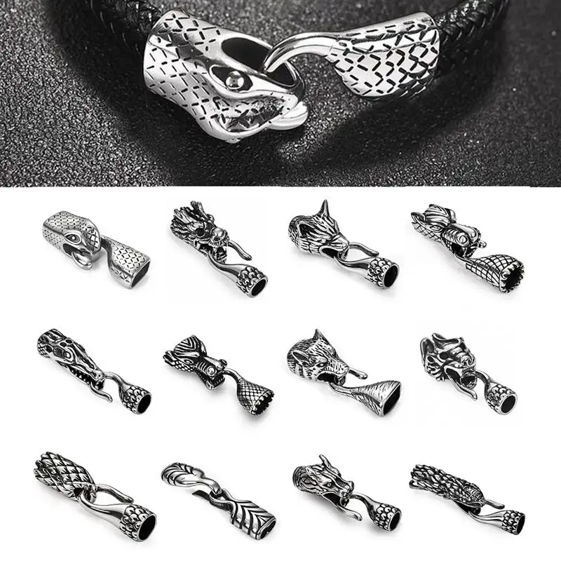 

5/6/7/8mm Gothic Punk Stainless Steel Clasps Hooks Cords End Caps Clasp DIY Jewelry Finding Bracelet Making Handmade Accessories
