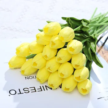 Simulación de brotes de tulipán de alta calidad, flor Artificial Multicolor, planta falsa, decoración de escritorio para el hogar y boda