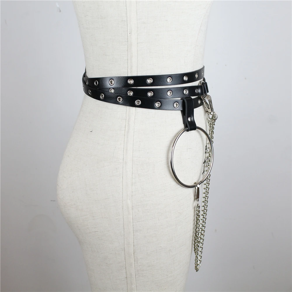 GAMPORL Pastel Goth Waist O-ring Chain Belt Sexy Garters Leather Harness For Women Suspenders Straps Metal Chain Belts Waistband