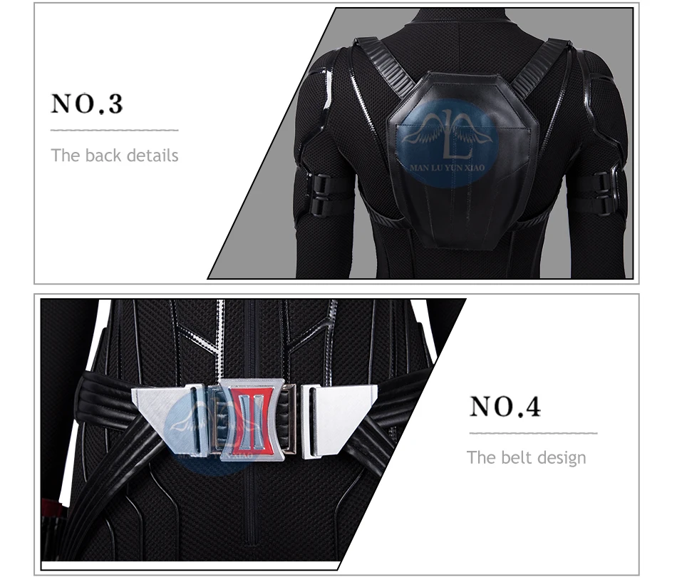 Manluyunxiao Black Widow Cosplay Natasha Romanoff Outfit Superhero Jumpsuit Halloween Costumes for Women Adult Avengers End Game