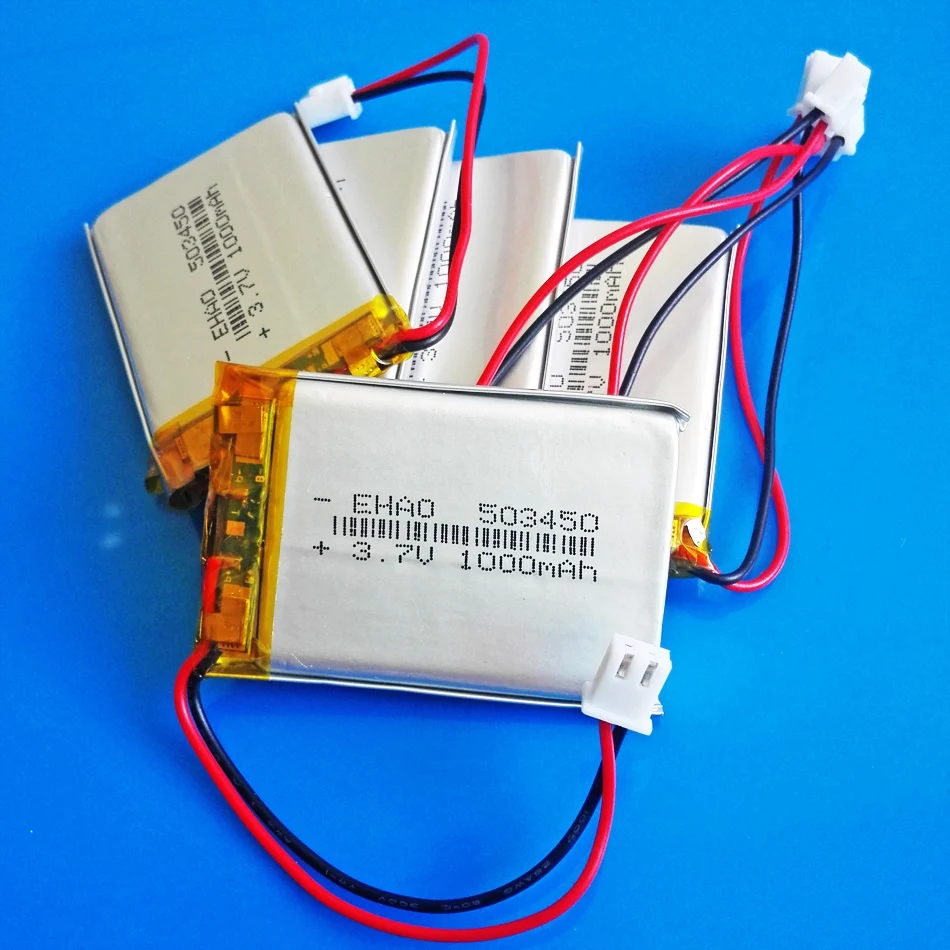 5pcs JST XHR 2.54mm 2pin 3.7V 1000mAh Polymer Lithium Rechargeable Lipo battery 503450 for smart phone DVD mp3 Led Lamp camera
