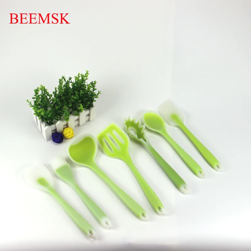

BEEMSK 7PCS/SET 5PCS/SET food grade silicone kitchenware transparent green high quality high temperature NonStick spatula ladle