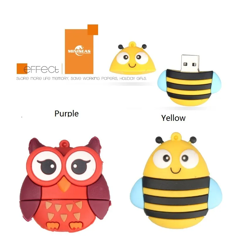 Usb флеш накопитель Miniseas реальная емкость пингвин факс сова пчела форма 8 г/16 г/32 г/64