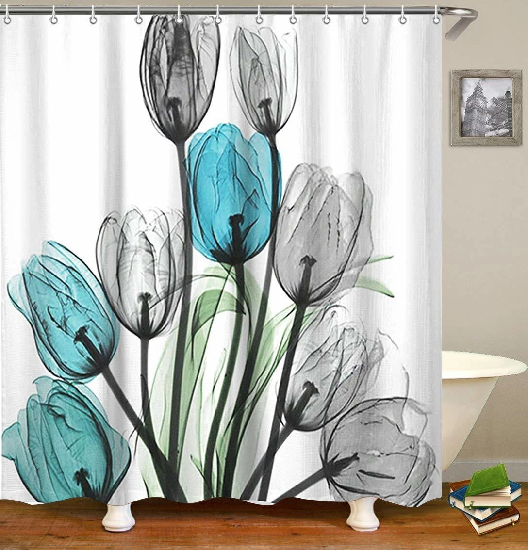 Bathroom Shower Curtain Thick Bathroom Decoration Curtain White Blue Gray Tulip Home Decor Bathroom Screen With Hooks180x200cm Shower Curtains Aliexpress