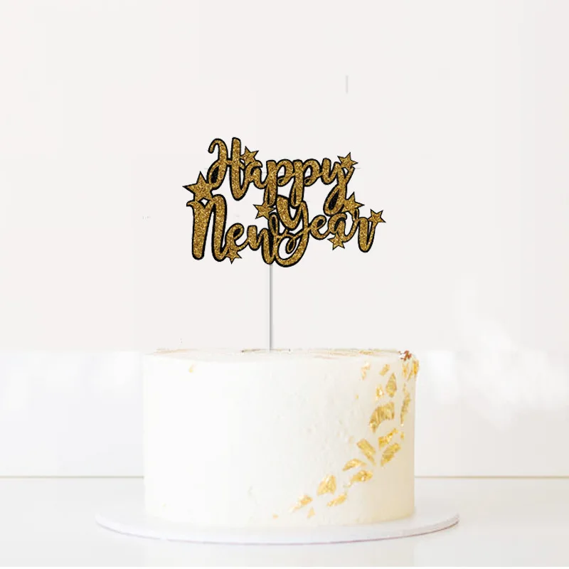 Черное золото письмо счастливого Нового года часы торт Топпер баннер флаг год вечерние украшения поставки