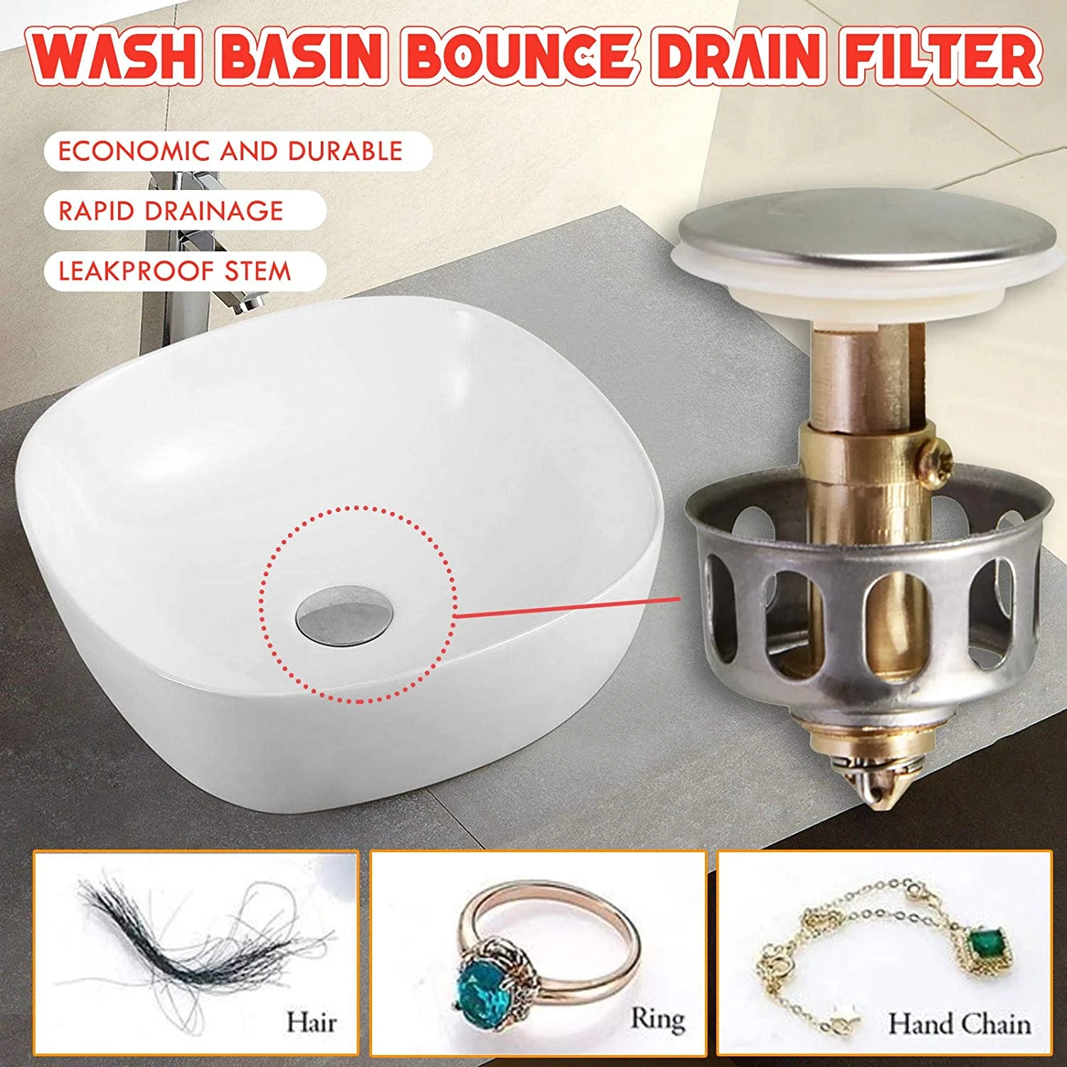 Universal Home Kitchen Wash Strainer Basin Bounce Sink Drain