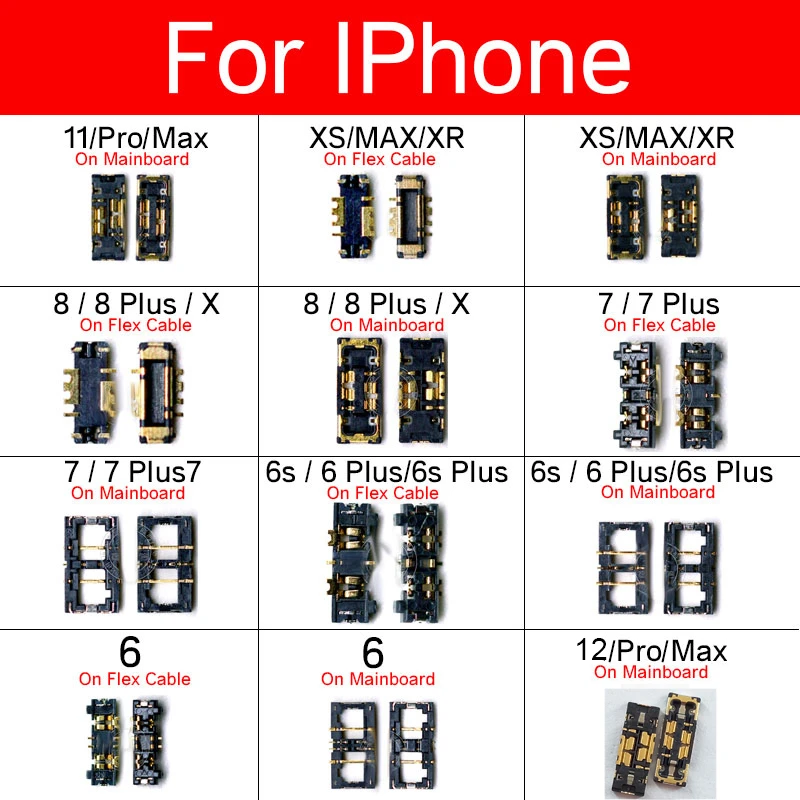 2pcs Inline Fpc Battery Connector Holder For Iphone 11 12 Pro Max Xs Xr X 6 6s 7 8 Plus Se Inner Connector Motherboard Clip Mobile Phone Flex Cables Aliexpress