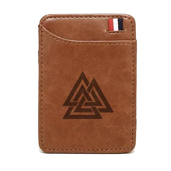 

Vintage Triangle Valknut Norse Vikings high quality leather magic wallets Fashion men Women money clips card purse cash holder
