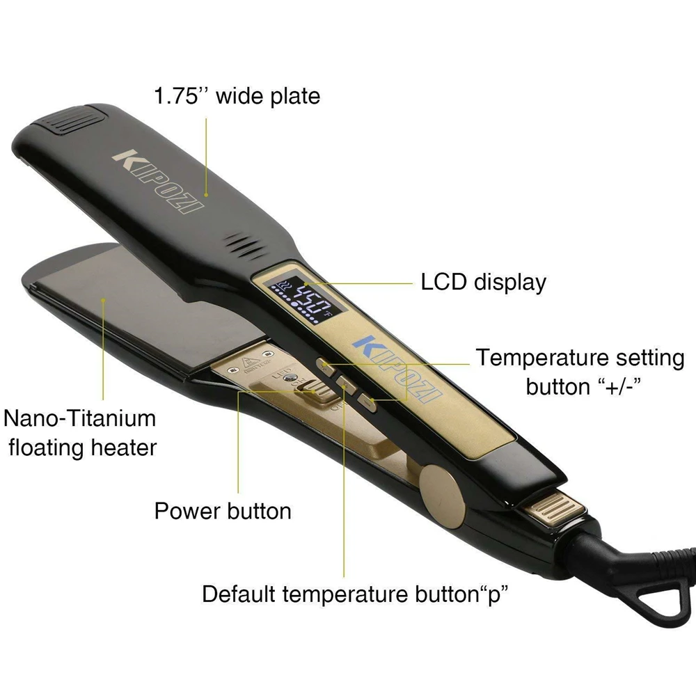 KIPOZI alisador de pelo profesional, plancha plana con pantalla LCD Digital  de 2021 pulgadas de ancho, Vapor de cerámica negra, peinado, 1,75|Planchas  de pelo| - AliExpress