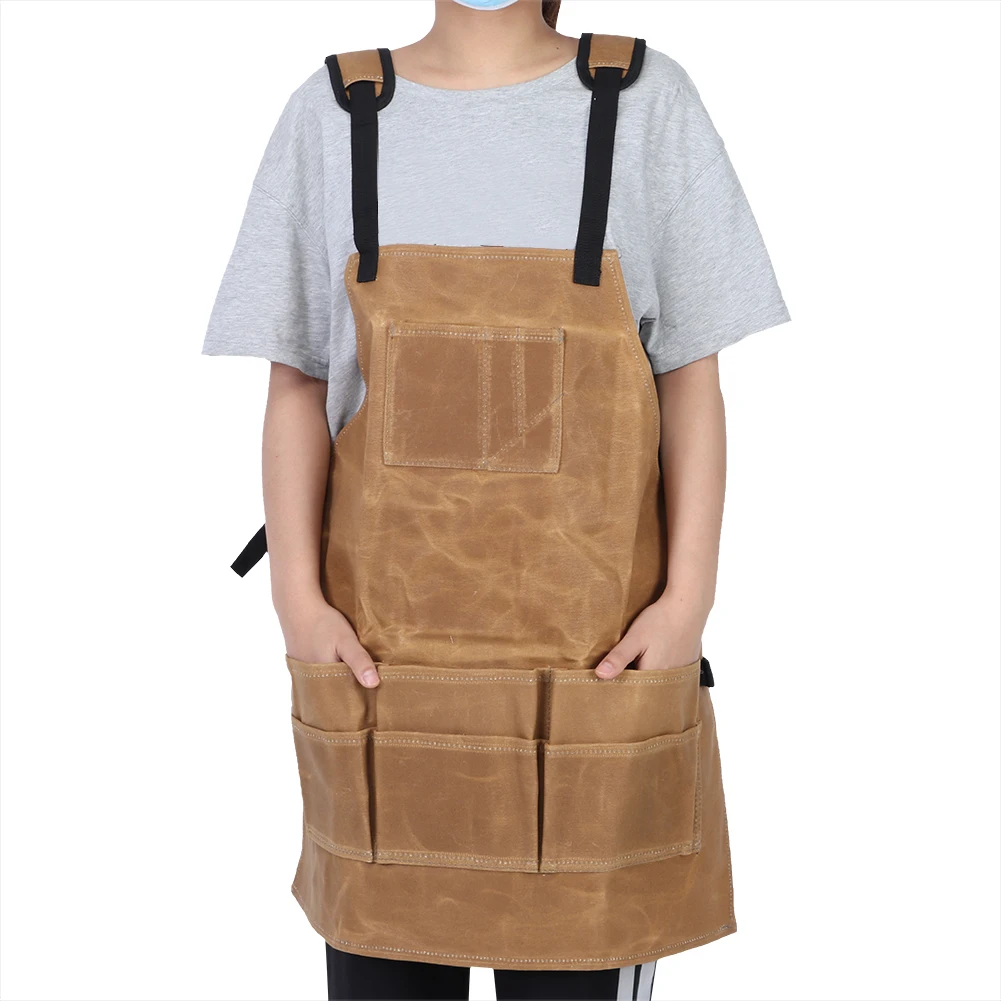 Retro Adjustable Linen Multi-Function Waterproof Waxed Canvas Apron Working Tool Aprons for Barbecue Kitchen Cookin | Дом и сад
