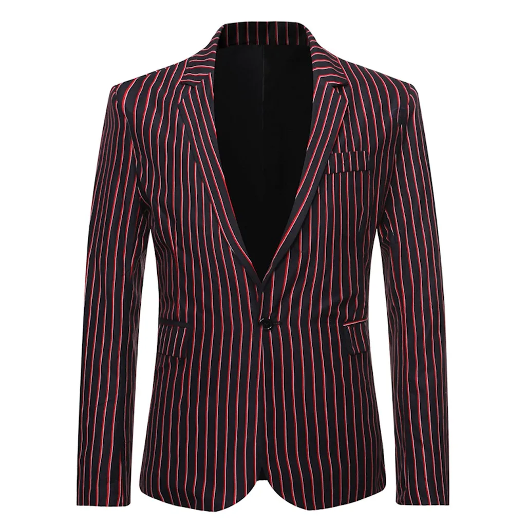 

Black Striped Blazer Men Flat Collar Slim Fit Mens Suit Jacket Brand Black Stylish Wedding Party Singer Costume Blazer Masculino