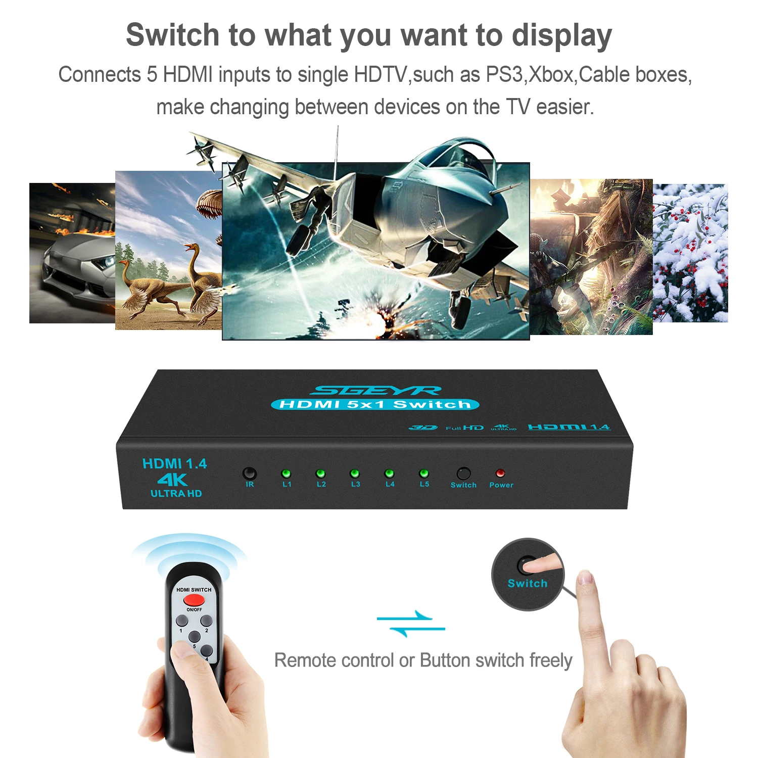 SGEYR HDMI сплиттер переключатель 5 вход 1 выход HDMI адаптер коммутатор 5X1 4K HDMI переключатель для xbox 360 PS4/3 Smart Android HDTV