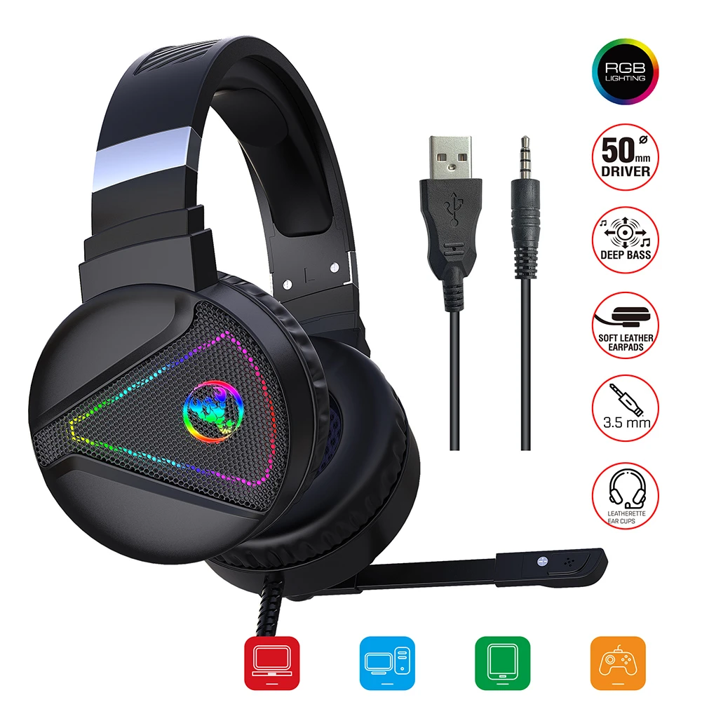 HXSJ auriculares con luz LED F16 RGB para Gaming, cascos con conector de 3,5mm para ordenador, PC, con cable y micrófono para PS4 y PS3|Auriculares y - AliExpress