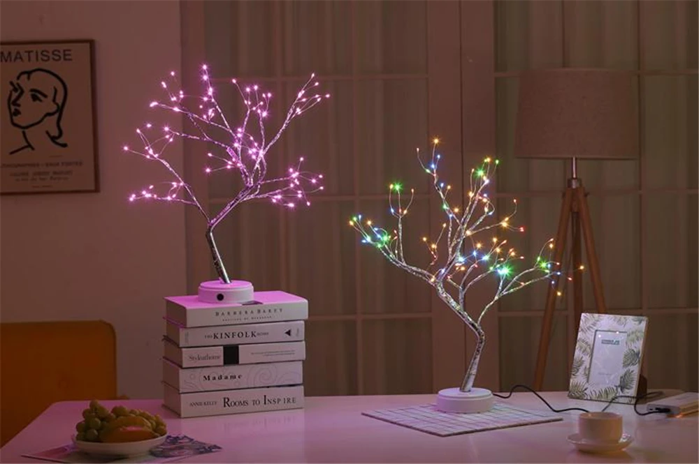 LED Night Light Mini Christmas Tree Copper Wire Garland Lamp For Kids Home Bedroom Decoration Decor Fairy Light Holiday lighting