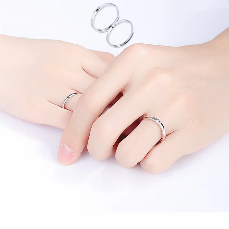 YIZIZAI Simple Opening Sun Moon Ring Minimalist Silver Color Sun Moon Adjustable Ring For Men Women Couple Engagement Jewelry