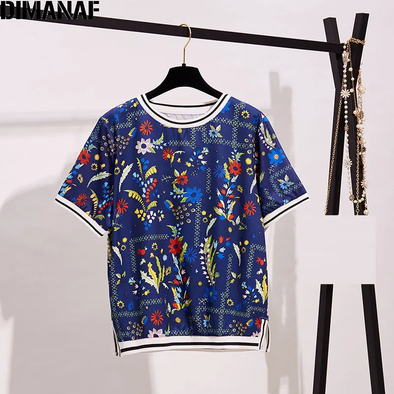 

DIMANAF 2020 Plus Size Women T-Shirt Summer Style Short Sleeve Female Lady Floral Print Tops&Tees O-Neck Show Thin Loose Tops