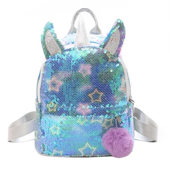 

Gold Silver Sequins Unicorn Backpack Cartoon Fashion Glitter School Book Bag Girls Cute Hologram Laser PU Leather Travel Mochila