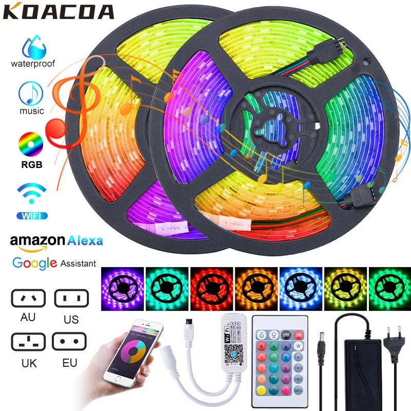 Wifi Светодиодная лента s 20M гибкая лента Водонепроницаемая RGB 5050 SMD Светодиодная лента 2835 Диодная лента DC 12V Wifi управляемая Светодиодная лампа|Светодиодные ленты| | АлиЭкспресс