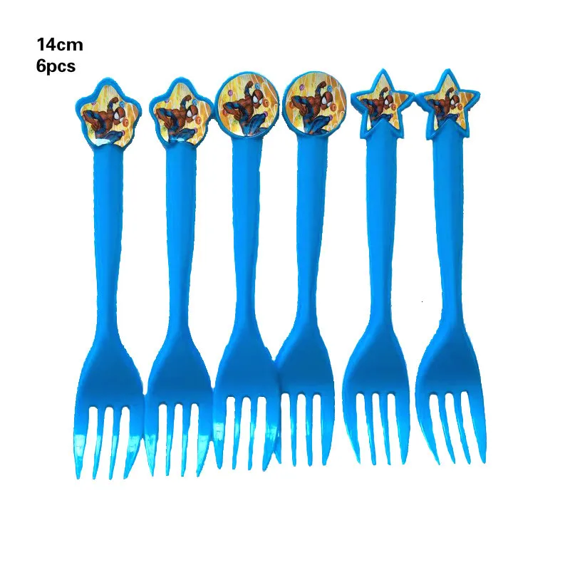 Новые бумажные соломинки тарелки чашка салфетка балон торт инструмент посуда набор детский душ на тему Человека-паука День Рождения украшения принадлежности - Цвет: forks