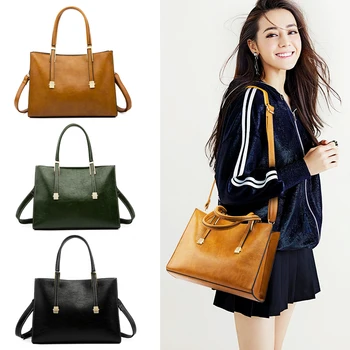 

Retro PU leather bag 2020 new high-end fashion women's bag one shoulder slant straddle bag large capacity handbag large bag