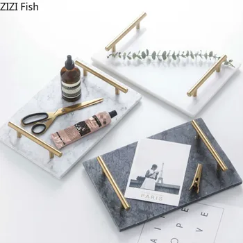 

Nordic Marble Trays Ceramic Jewelry Storage Tray Dinner Gold Inlay Porcelain Dessert Plate Steak Fruit Snack Food Plate Decor
