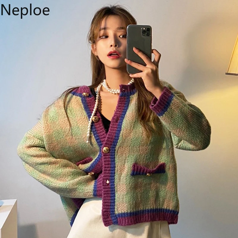 Neploe Chic Petit Parfum Patchwork Contraste Couleur Pull Cardigans Col Rond Simple Poitrine Design Pull Femme Poche Ample 47975 Aliexpress