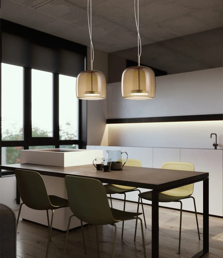 Современный Стеклянный Домашний Светильник, подвесной светильник, дизайн 38, 26 см, серый кофейный абажур, креативный подвесной светильник для столовой, кухни