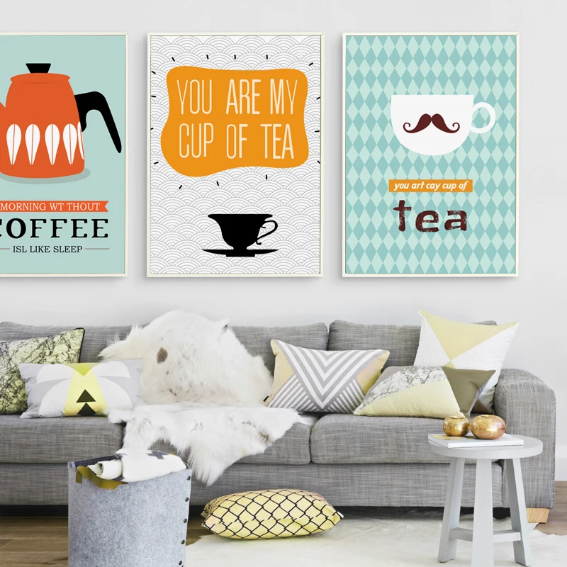 Простые чашки для кофе и чая Картина на холсте Мультяшные буквы цитаты постер