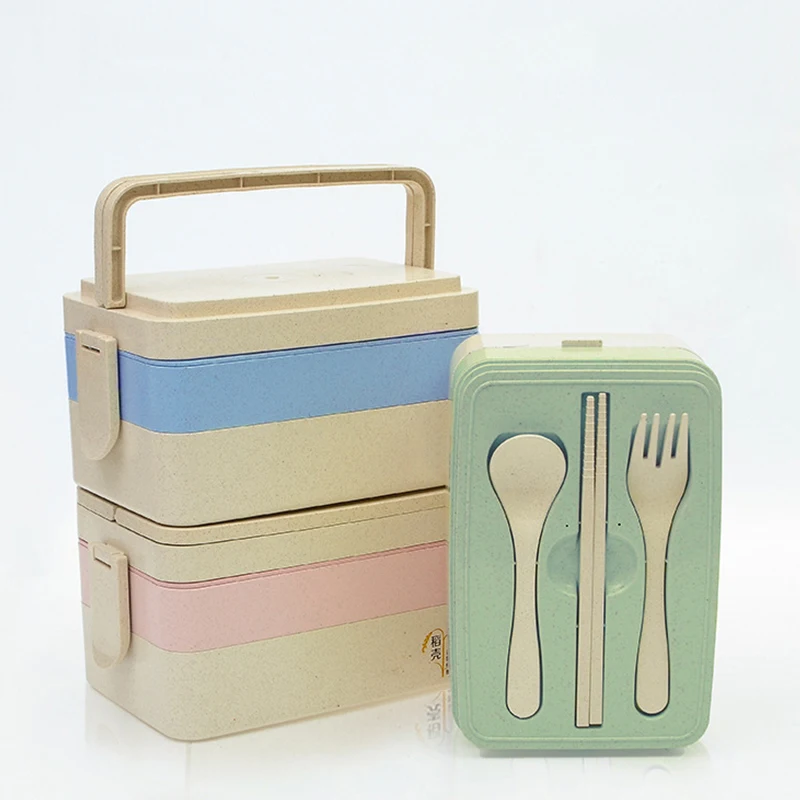 Healthy Material Lunch Box 3 Layer Wheat Straw Bento Boxes Microwave Dinnerware Food Storage Container Lunchbox C1270 e