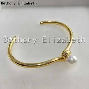 

Elizabety Simple Pearl Cuff Bracelets & Bangles Open Gold Color Love Bangle Bracelets For Women Jewelry Pulseira Feminina
