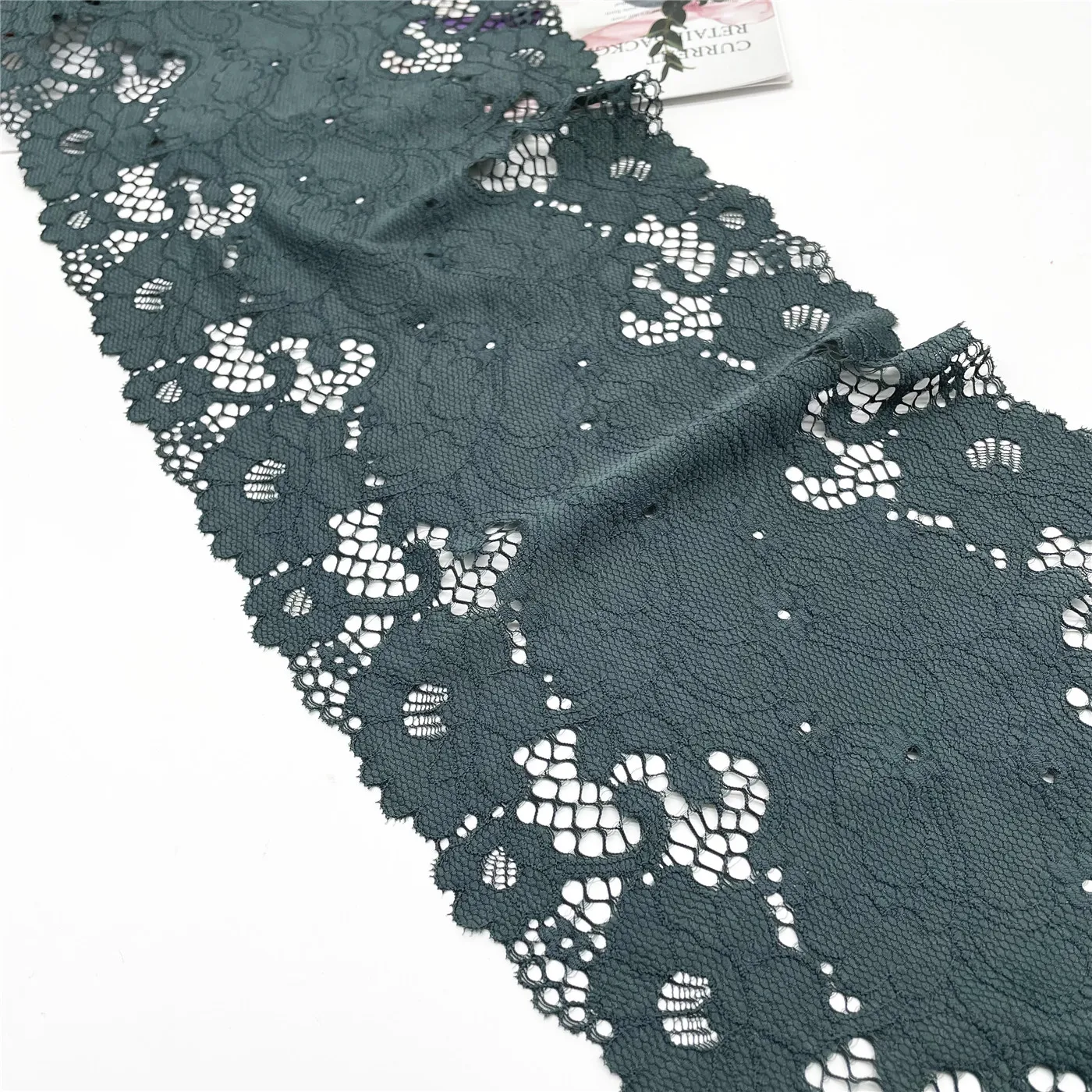 3y/lot Width 9 inch 23cm Dark Green Stretch Lace Trim 4