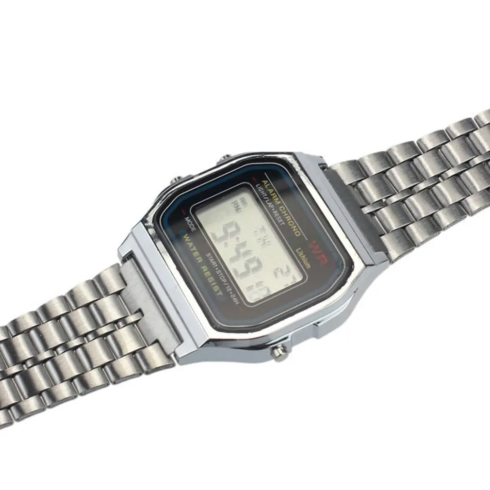 В светодиодные электронные часы Wr F91W со стстстстстстстстстстстстстстстстстстстстстстстальным ремнем A159 Harajuku стильные модные часы многофункциональмногофункциональные светодиодные настольные часы