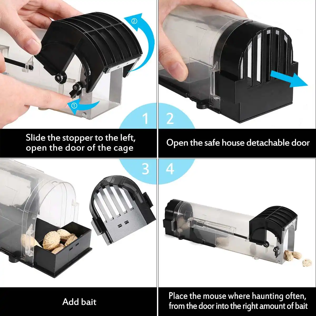 Transparent Automatic Lock Mousetrap Rat Traps Cage Reusable Smart Humane Live Mouse Trap No Kill Animal Pet Control