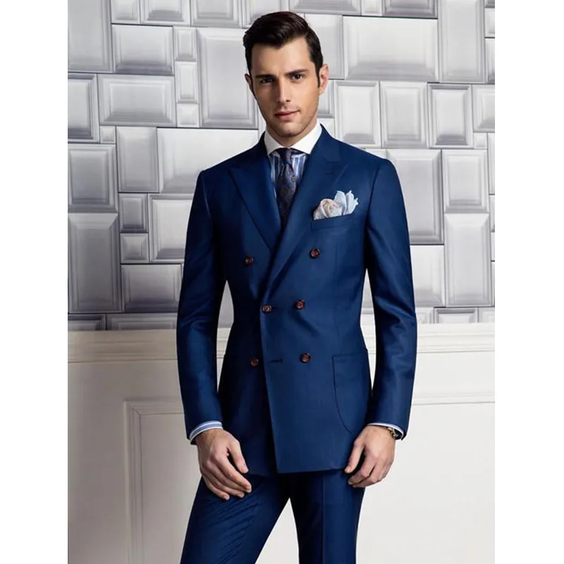 

Custom Classic Fit Peak Lapel Double Breasted Navy Blue Groom Tuxedos Bridegroom Suits Groomsman Suit (Jacket +Pants)