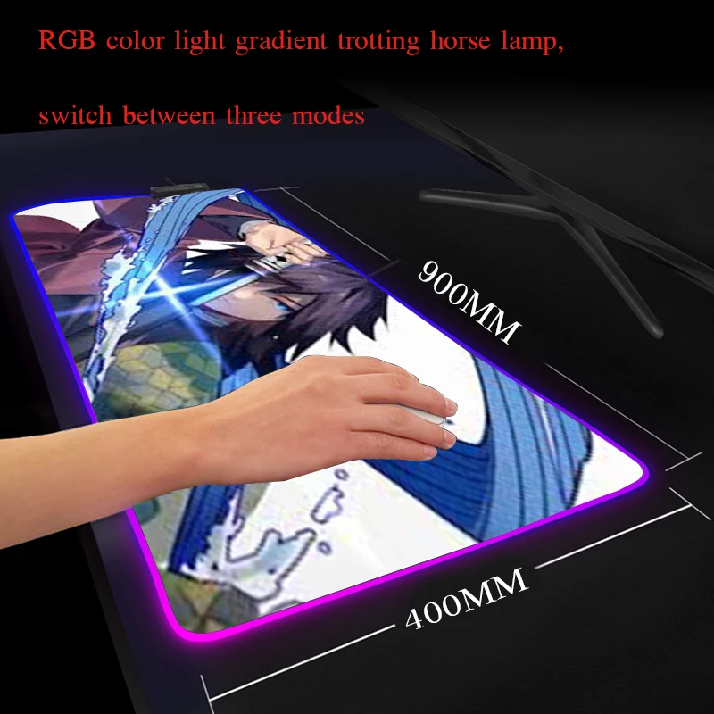 Yuzuoan 90X40 аниме игровой коврик для мыши призрак лицо лезвие USB с линией светодиодный 7 красочный маленький шатер RGB игровой коврик для мыши утолщенный