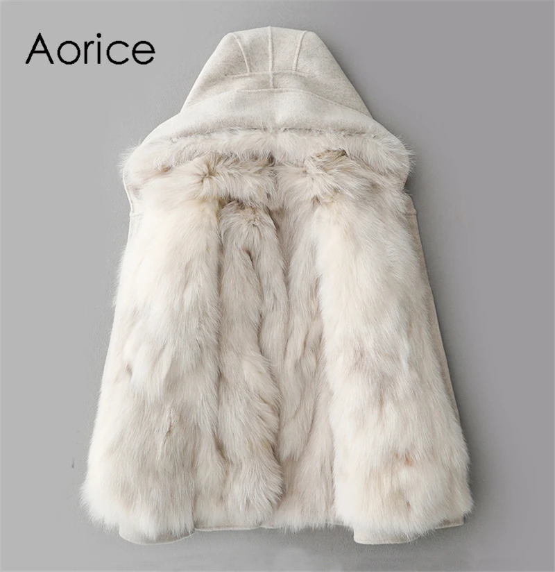 Aorice ZY18703 женское теплое шерстяное пальто из натуральной шерсти Женская кроличий мех подкладка Лисий меховой воротник для отдыха осень/зима шерсть длинная верхняя одежда