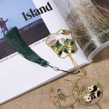 1 шт. в китайском стиле Закладка с кисточкой панда Цветы Форма книга клип ретро латунь цвет Закладка канцелярские принадлежности