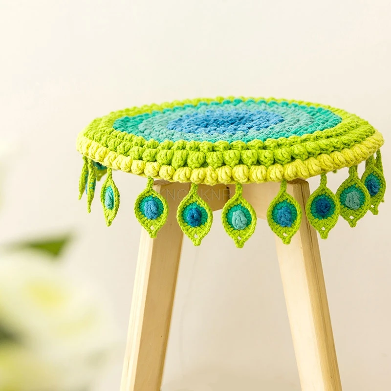 

Crochet Sofa Peacock Feather Seat Cushion Perfect Quality Hand Table Mats Home Decoration Housewarming Gift