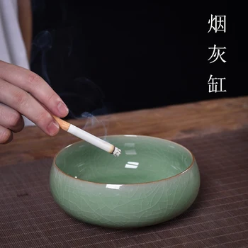 

Longquan celadon large ashtray ceramic ashtray fashion personality European style retro home wind proof ashtray