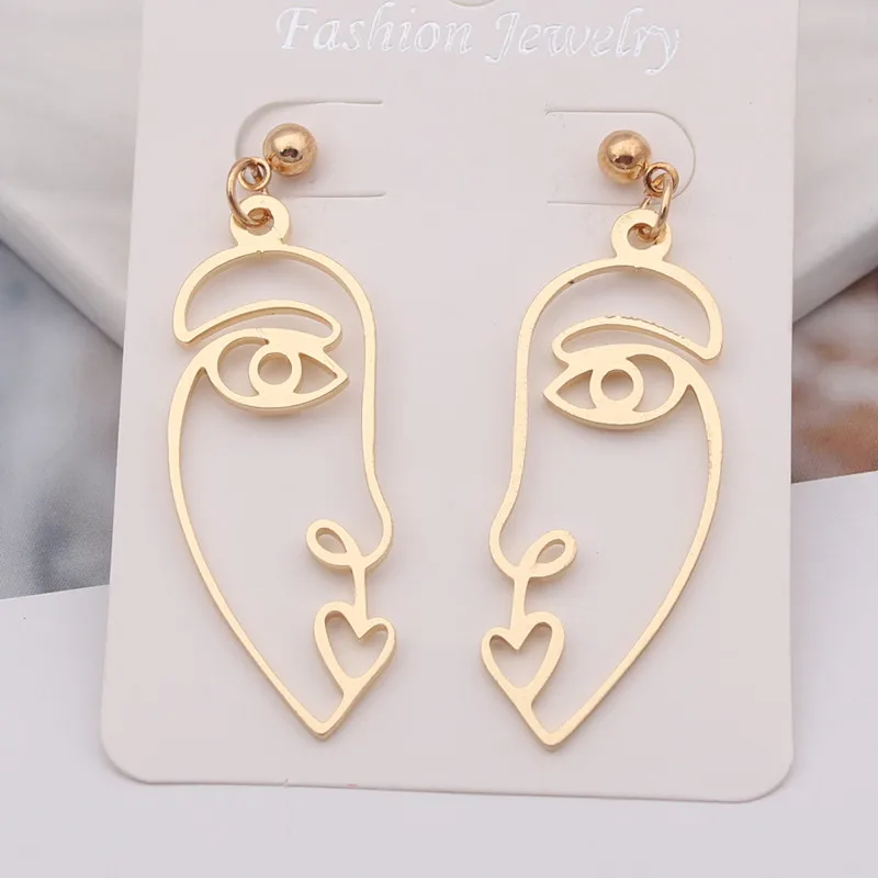 European & American Personality Exaggerated Abstract Face Silhouette Earrings Hollow Face Earrings for Women Wholesale Jewelry