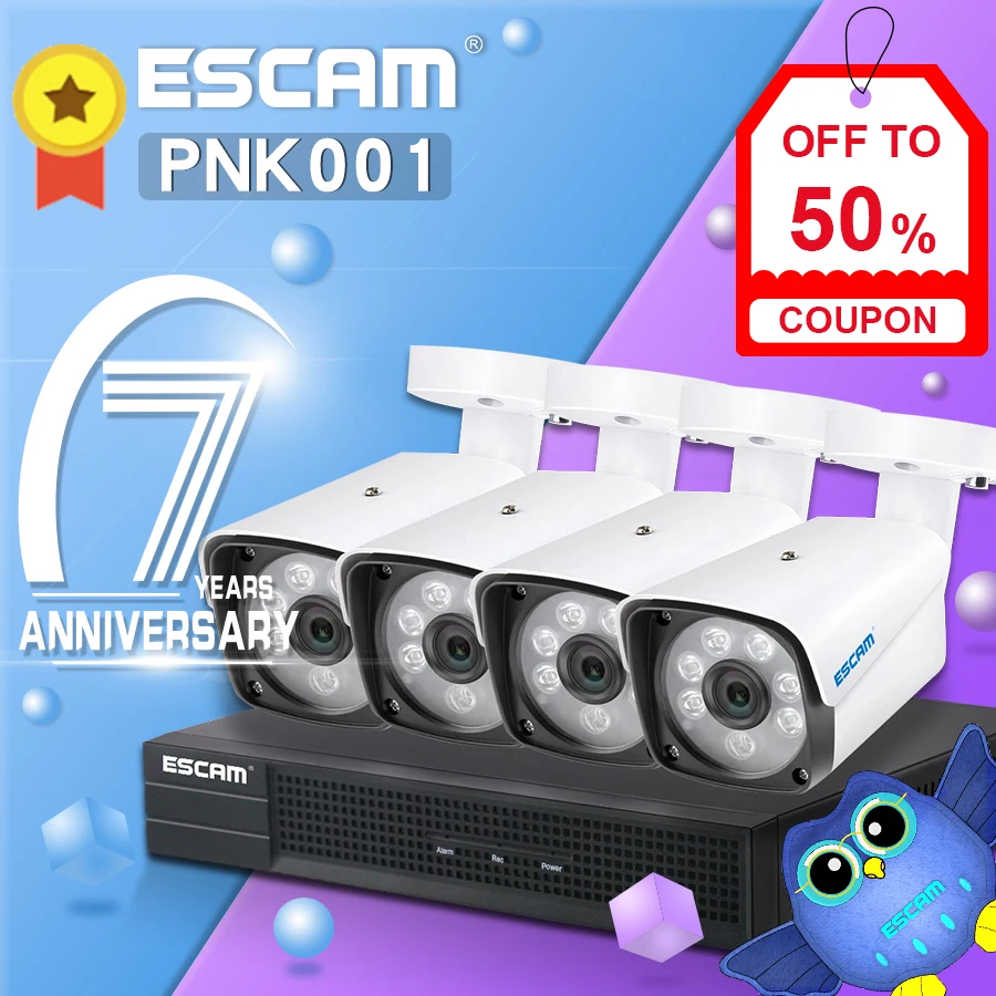 

Escam 1080P POE 4CH Video Surveillance System NVR Kits H.265 IP Camera Outdoor IP66 Waterproof CCTV Security System Network Kits