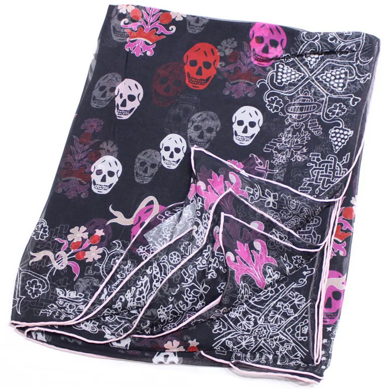 

KMS New skull large size silk scarf large square scarf soft chiffon summer shawl dual-use scarf 135*135cm/45G
