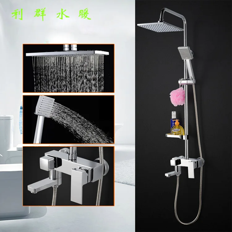 

Copper Shower Head Set Thick Lift Rod Cold Square Top Spray Rotatable Rain Bath Small Shower