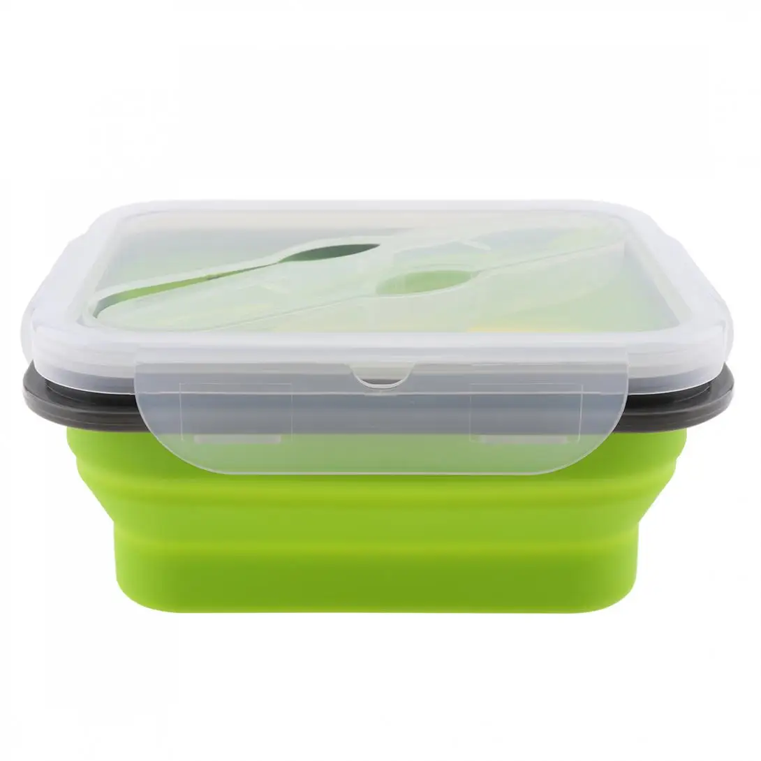700 мл Портативный Силиконовый масштабируемый складной Ланчбокс Bento Box с уплотненной пряжкой для карт и ложкой вилкой для-40~ 230 градусов Цельсия